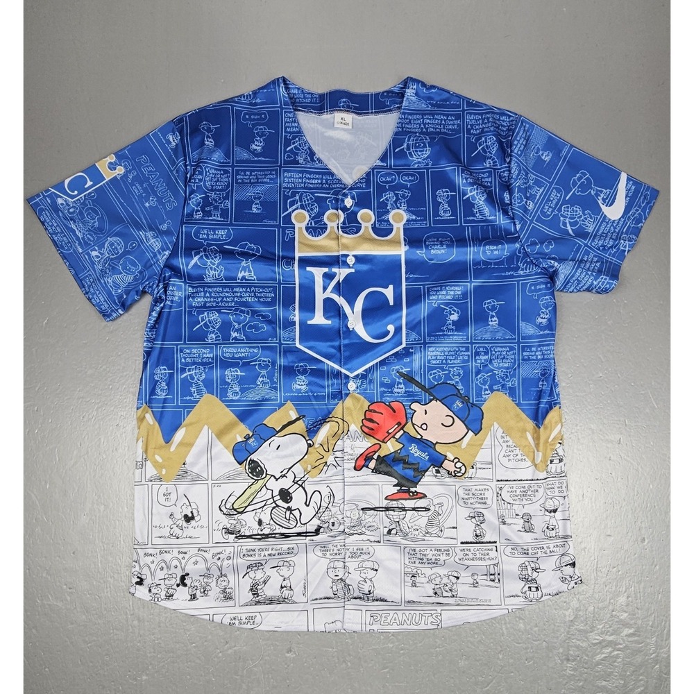 Kansas City Royals x Peanuts‎ Snoopy Baseball Jersey Adult XL Giveaway RARE